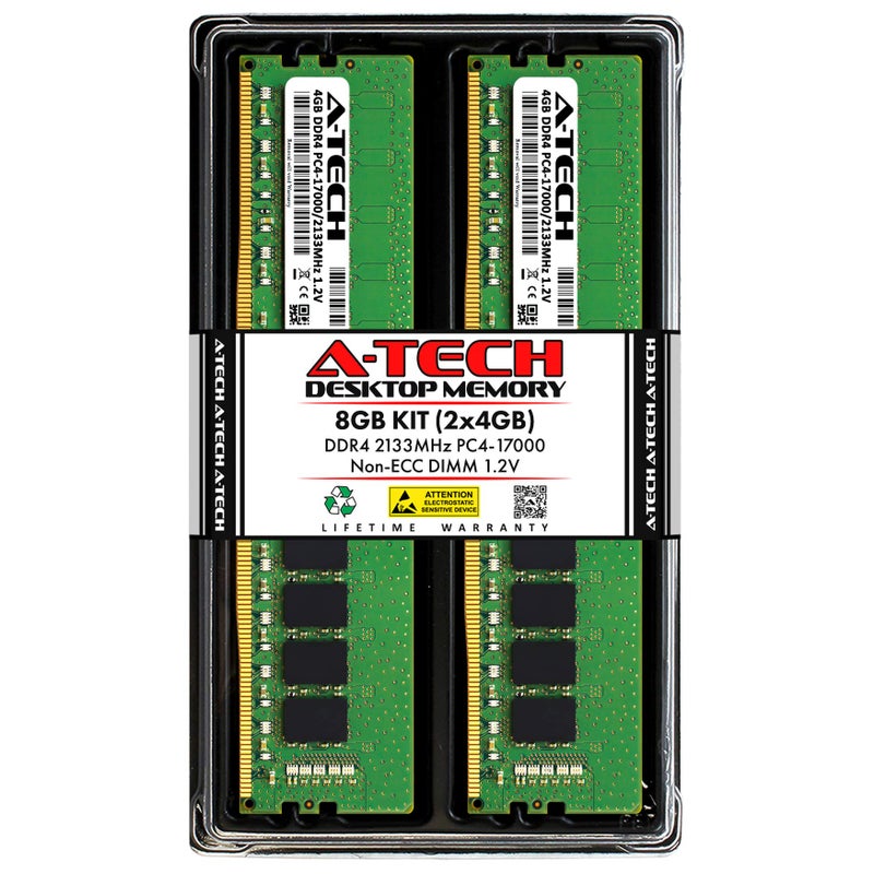 A-TECH ذاكرة رام ديسكتوب A-Tech 8GB (2x4GB) DDR4 2133 MHz UDIMM PC4-17000 (PC4-2133P) CL15 DIMM غير ECC - Image 1